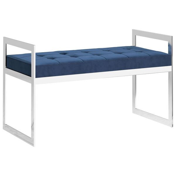 vidaXL Lavička 97 cm, modr&aacute;, zamat a nehrdzavej&uacute;ca oceľ