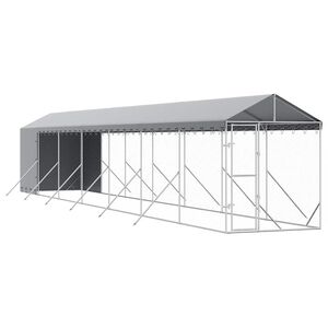 vidaXL Vonkaj&scaron;&iacute; koterec pre psov so strechou striebor. 2x14x2,5m oceľ