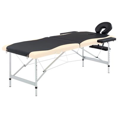 vidaXL Skladací masážny stôl, 2 zóny, hliník, čierno béžový