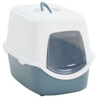 vidaXL Toaleta pre mačky s krytom bielo-modrá 56x40x40 cm PP
