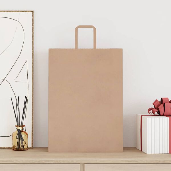 vidaXL Papierov&eacute; ta&scaron;ky 50 ks s r&uacute;čkami, hned&aacute;, 32x17x44 cm