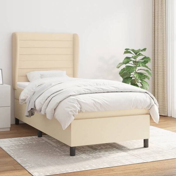vidaXL Boxspring posteľ s matracom kr&eacute;mov&aacute; 100x200 cm l&aacute;tka