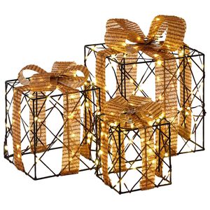 vidaXL Osvetlen&aacute; vianočn&aacute; darčekov&aacute; krabica 3 ks 150 LED Tepl&aacute; biela