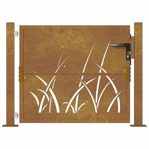vidaXL Záhradná brána 100x75 cm, oceľ Corten, dizajn s trávou