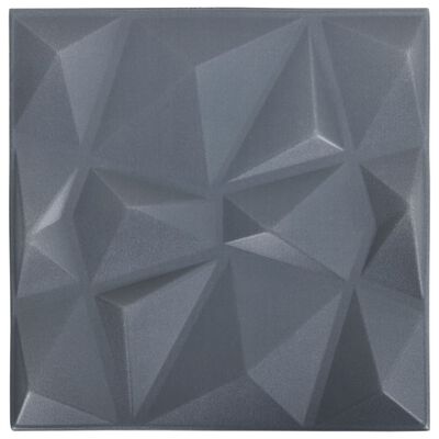 vidaXL 3D nástenné panely 12 ks 50x50 cm, diamantové, sivé 3 m²