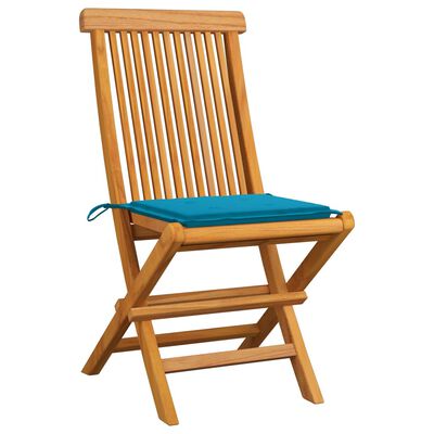 vidaXL Záhradné stoličky, modré podložky 4 ks, tíkový masív
