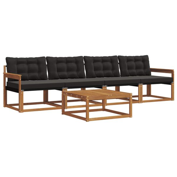 vidaXL Z&aacute;hradn&aacute; s&uacute;prava gaučov s vank&uacute;&scaron;om 5 pcs Pr&iacute;rodn&aacute; a čierna