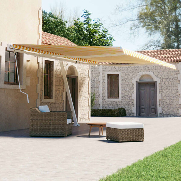 vidaXL Voľne stojaca ručne zaťahovacia markíza 500x300 cm, žlto biela