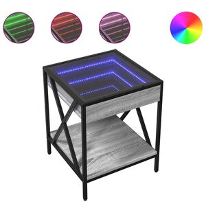vidaXL Nočn&yacute; stol&iacute;k s nekonečn&yacute;mi LED siv&yacute; sonoma 40x40x49 cm