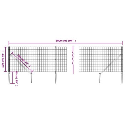 vidaXL Drôtený plot s kotviacimi hrotmi antracitový 1x10 m