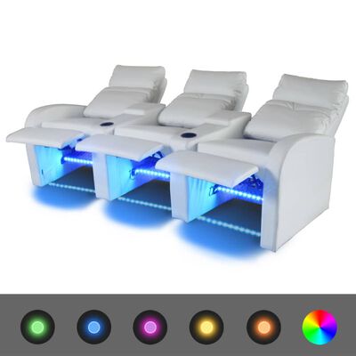 vidaXL 3-miestna sklápacia pohovka s LED, umelá koža, biela