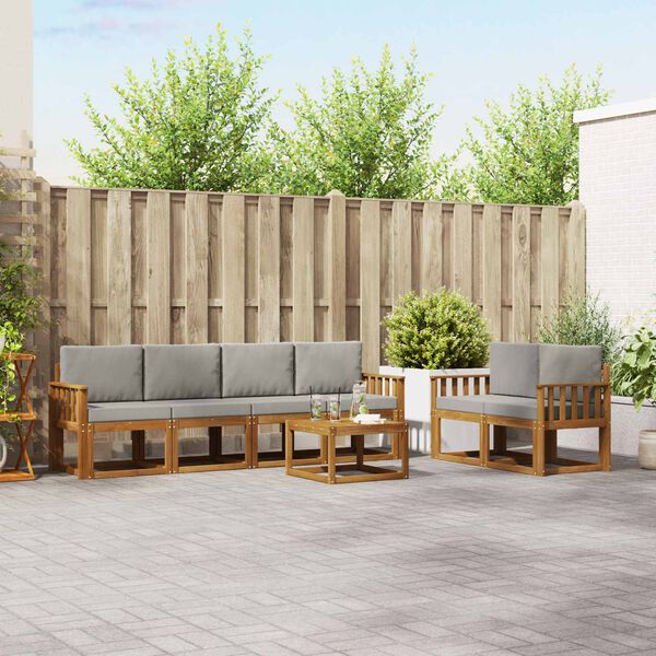 vidaXL Z&aacute;hradn&aacute; s&uacute;prava gaučov s vank&uacute;&scaron;om 7 pcs Pr&iacute;rodn&aacute; a svetlosiv&aacute;