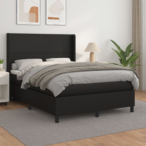 vidaXL Boxspring posteľ s matracom čierny 140x190 cm umel&aacute; koža