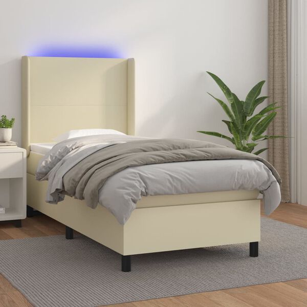 vidaXL Boxspring posteľ s matracom a LED kr&eacute;mov&aacute; 90x190 cm umel&aacute; koža