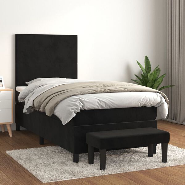 vidaXL Posteľn&yacute; r&aacute;m boxspring s matracom čierny 90x190 cm zamat