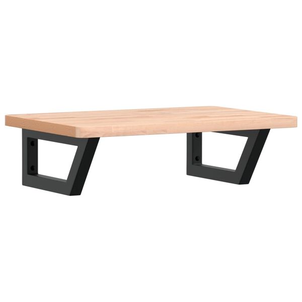 vidaXL Polica pod umývadlo nástenná oceľ a bukový masív