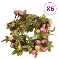 vidaXL Umelé kvetinové girlandy 6 ks ružová 215 cm