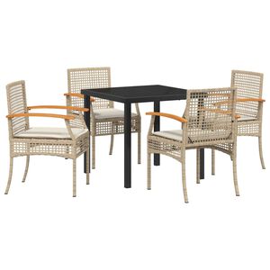 vidaXL Z&aacute;hradn&yacute; jed&aacute;lensk&yacute; set s vank&uacute;&scaron;om 5 pcs Beige a čierna Ratan