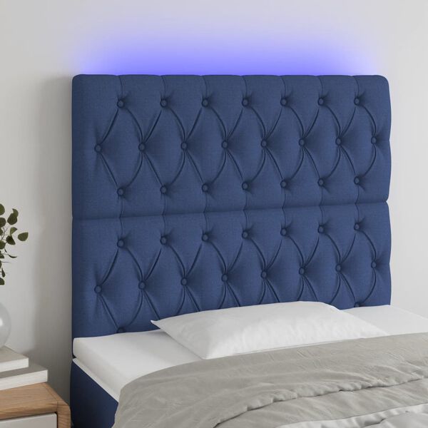 vidaXL Čelo postele s LED modr&eacute; 100x7x118/128 cm l&aacute;tka