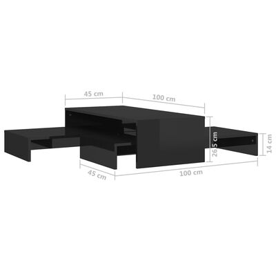 vidaXL Zasúvací konferenčný stolík lesklý čierny 100x100x26,5 cm
