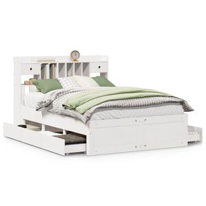 vidaXL Posteľ s knižnicou bez matraca biela 160x200cm borovicov&yacute; mas&iacute;v