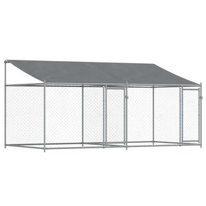 vidaXL Klietka pre psa so strechou a dverami siv&aacute; 4x2x2 m pozink. oceľ