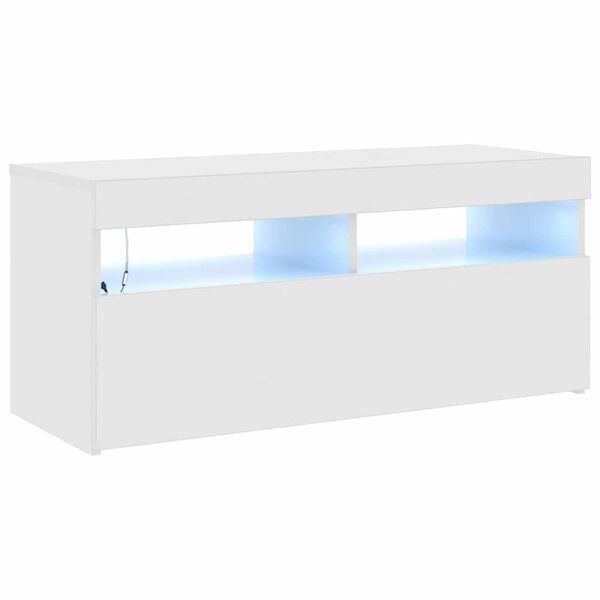 vidaXL TV skrinka s LED svetlami lesklá biela 90x35x40 cm