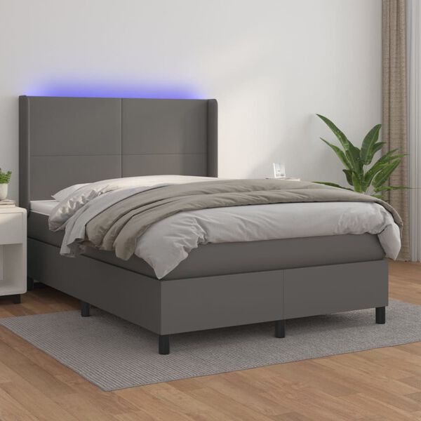 vidaXL Boxspring posteľ s matracom a LED sivá 140x190 cm umelá koža