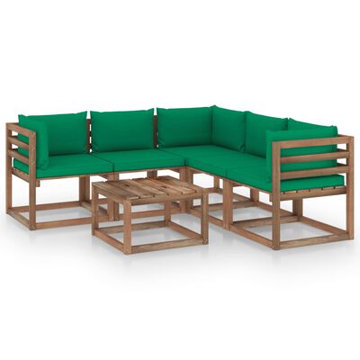 vidaXL 6-dielna záhradná sedacia súprava, zelené podložky, borovica