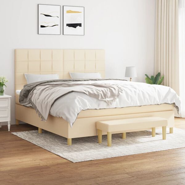 vidaXL Posteľn&yacute; r&aacute;m boxspring s matracom kr&eacute;mov&yacute; 160x200 cm l&aacute;tka