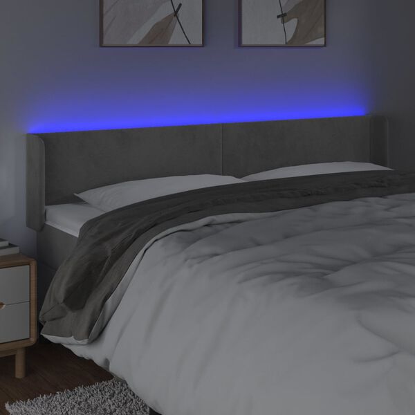 vidaXL Čelo postele s LED bledosiv&eacute; 183x16x78/88 cm zamat