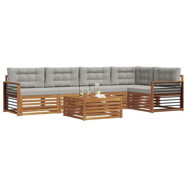 vidaXL Z&aacute;hradn&aacute; s&uacute;prava gaučov s vank&uacute;&scaron;om 6 pcs Pr&iacute;rodn&aacute; a svetlosiv&aacute;