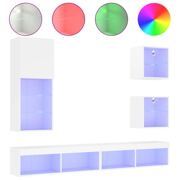 vidaXL 5-dielne TV nástenné skrinky s LED biele kompozitné drevo