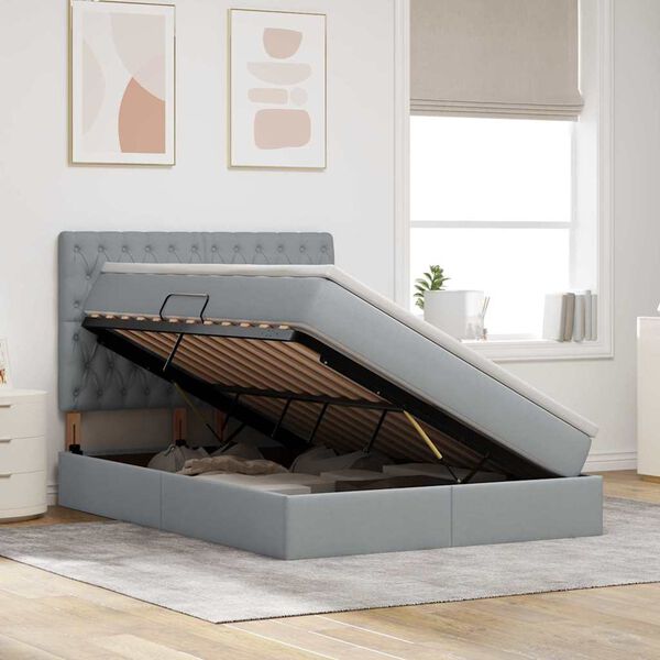 vidaXL Postel s &uacute;ložn&yacute;m prostorem a matrac&iacute; Svetlosiv&aacute; 140 x 190 cm