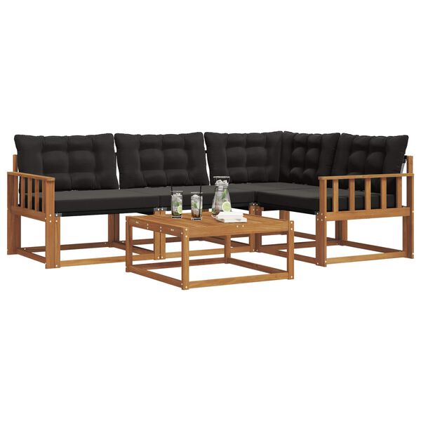 vidaXL Z&aacute;hradn&aacute; s&uacute;prava gaučov s vank&uacute;&scaron;om 5 pcs Pr&iacute;rodn&aacute; a čierna