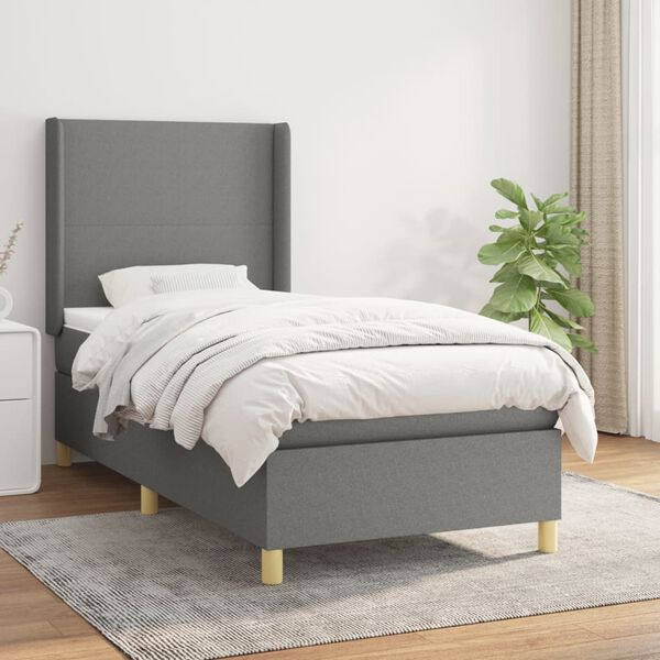 vidaXL Boxspring posteľ s matracom tmavosiv&aacute; 100x200 cm l&aacute;tka
