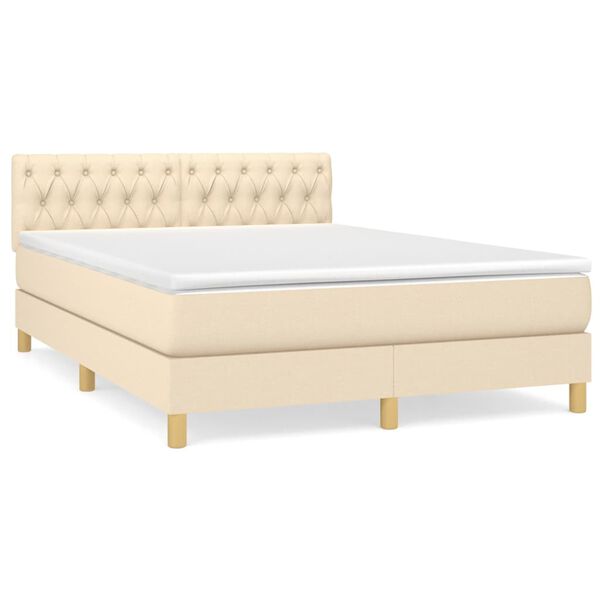 vidaXL Boxspring posteľ s matracom kr&eacute;mov&yacute; 140x190 cm l&aacute;tka