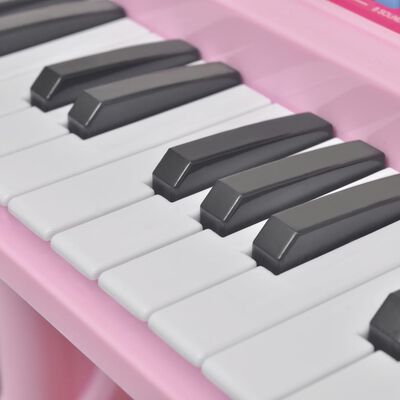 Detské hračkárske klávesy so stoličkou a mikrofónom 37-kláves ružové