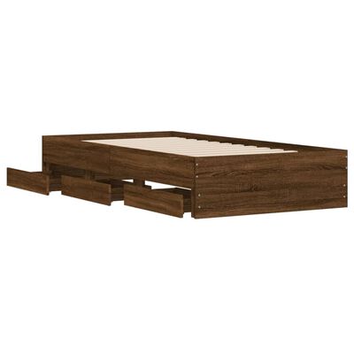 vidaXL Posteľný rám so zásuvkami hnedý dub 75x190 cm kompozitné drevo