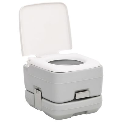 vidaXL Prenosné kempingové WC, sivo biele 10+10 l, HDPE