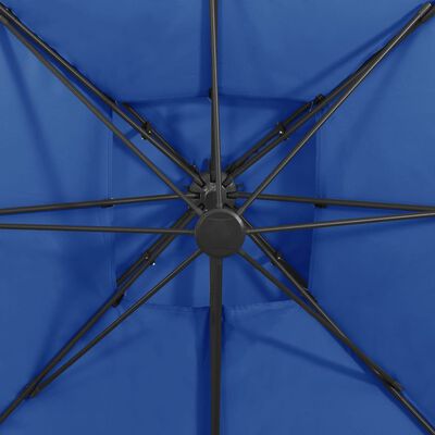 vidaXL Závesný slnečník s dvojitou strieškou 300x300 cm azúrovo-modrý
