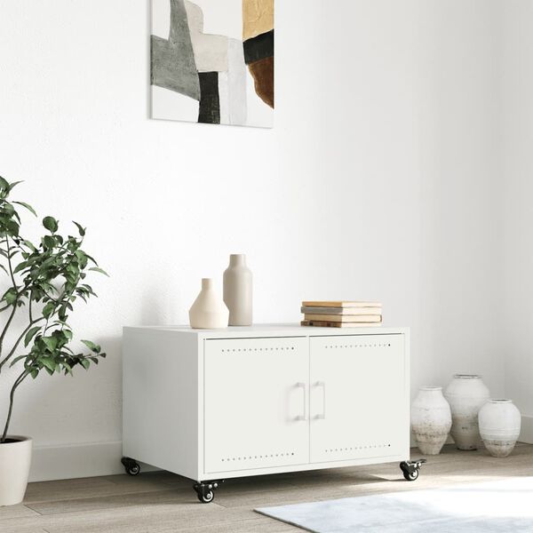 vidaXL Konferenčný stolík biely 68x50x43,5 cm oceľ