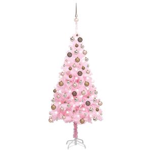 vidaXL Osvetlen&yacute; umel&yacute; vianočn&yacute; stromček s guľami, ružov&yacute; 120 cm, PVC