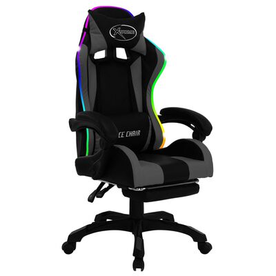 vidaXL Herná stolička s RGB LED svetlami sivo-čierna umelá koža