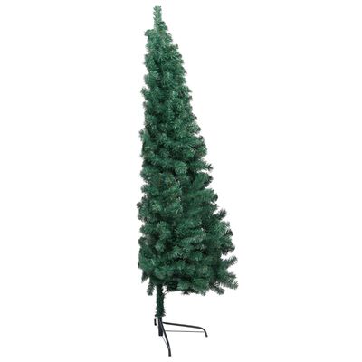 vidaXL Osvetlený umelý polovičný vianočný stromček+gule, zelený 210 cm