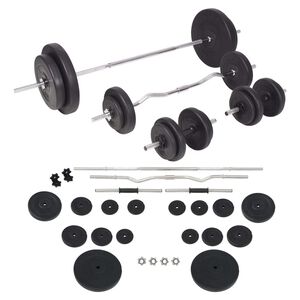 vidaXL S&uacute;prava z&aacute;važ&iacute; a tyč&iacute; barbell a dumbbell, 90 kg