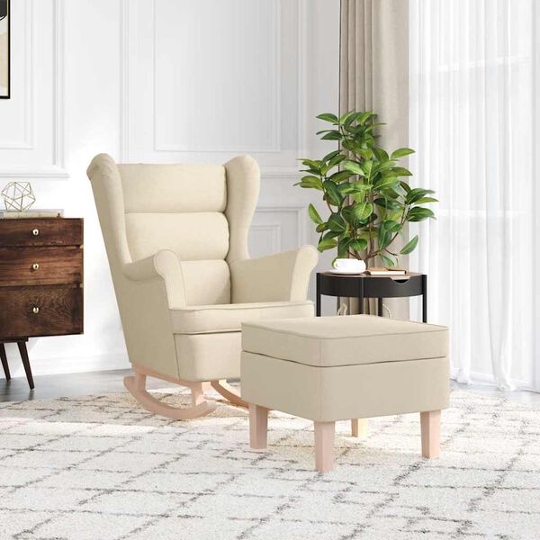 vidaXL Hojdacie kreslo s podnožkou kr&eacute;mov&eacute; l&aacute;tka