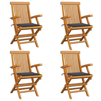 vidaXL Záhradné stoličky, antracitové podložky 4 ks, tíkový masív