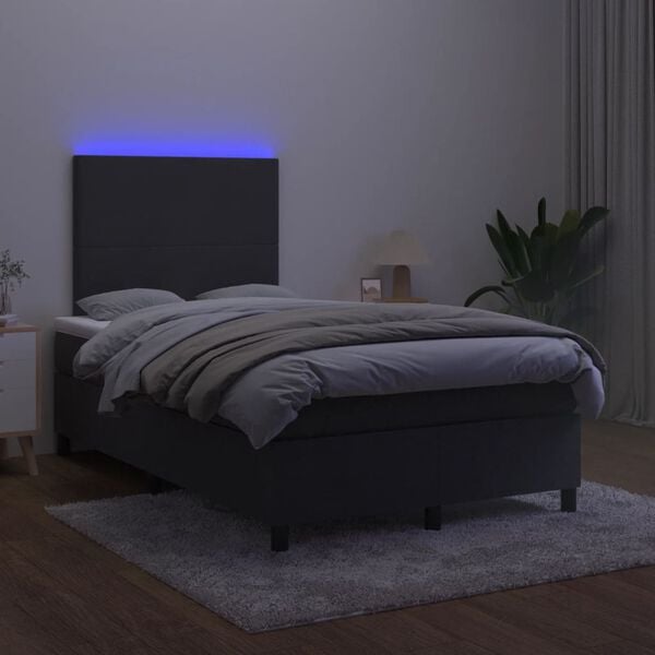 vidaXL Posteľ boxsping s matracom a LED čierna 120x200 cm zamat