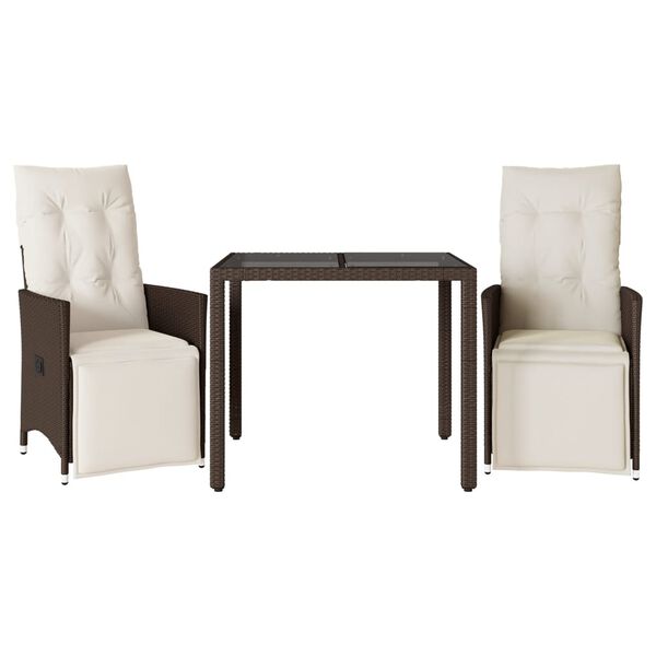 vidaXL 3-dielna záhradná bistro súprava s vankúšmi hnedá polyratanová